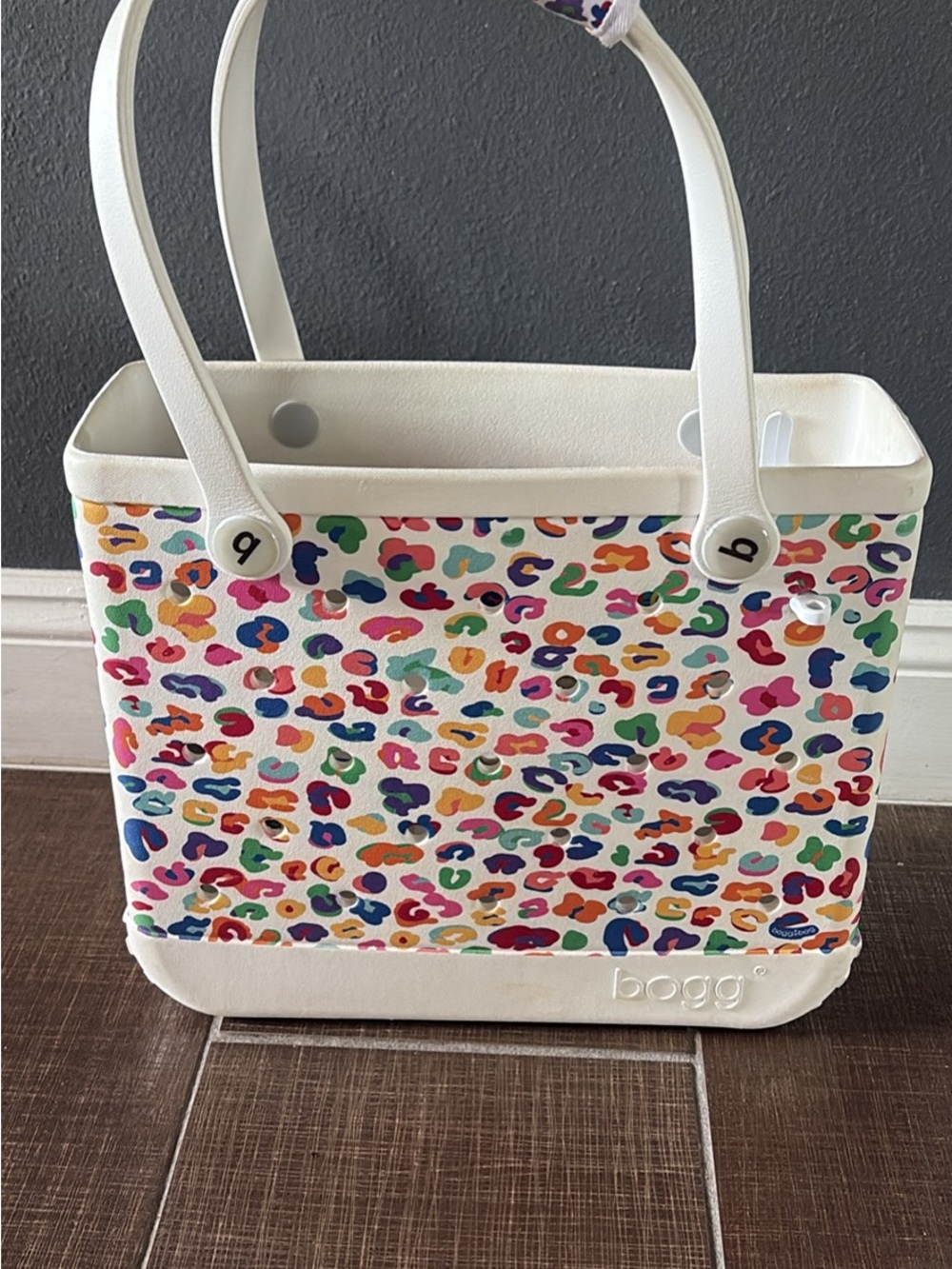 Bogg Tote Multicolor Leopard Print Beach Bag - White
